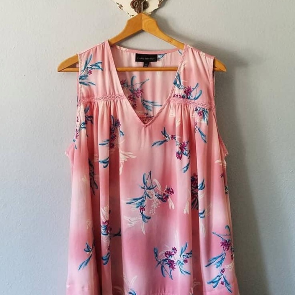 Lane Bryant Top Pink Aqua Floral Swing Tank Shell Size 16 EUC Barbie Core - Picture 5 of 7